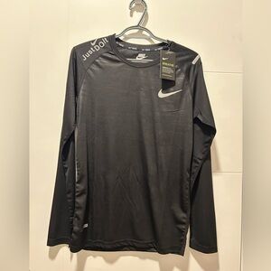 Nike Men's Black Long Sleeve Tee with Branding